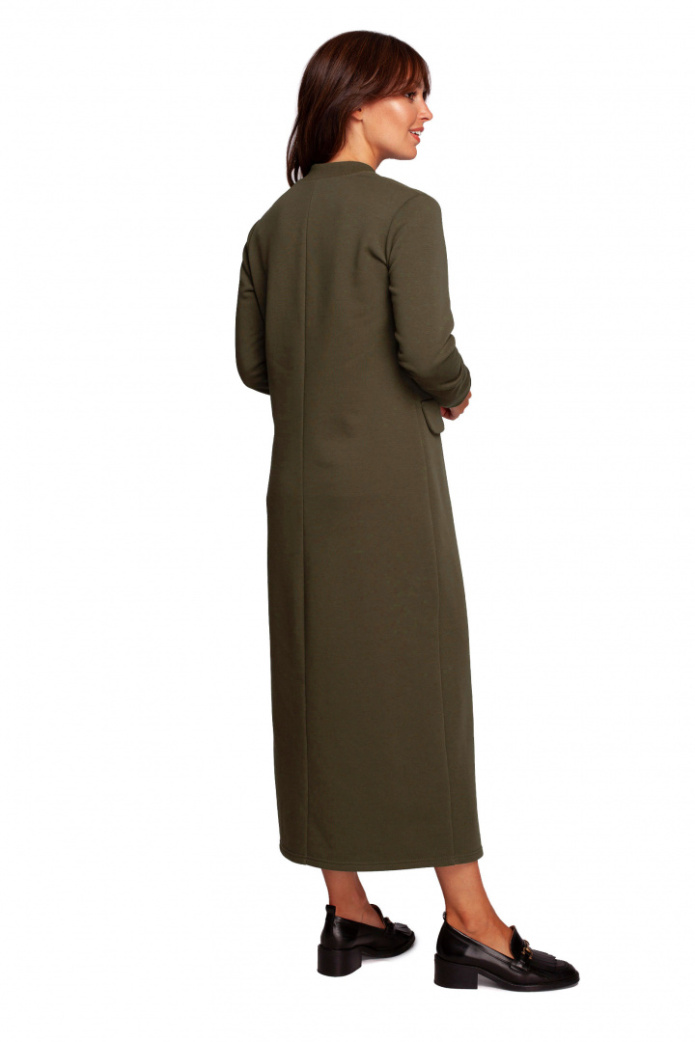 Sukienka maxi dzianinowa z długim rękawem i dekoltem V khaki